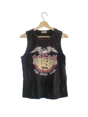 VTG Inspired Black Acid Wash Tank Graphic Rock Print Sz L